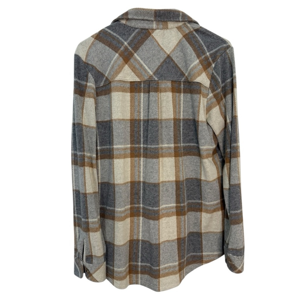 78 & Sunny Plaid Button Front Shirt Shacket Neutral Flannel Oversized L - Picture 3 of 6